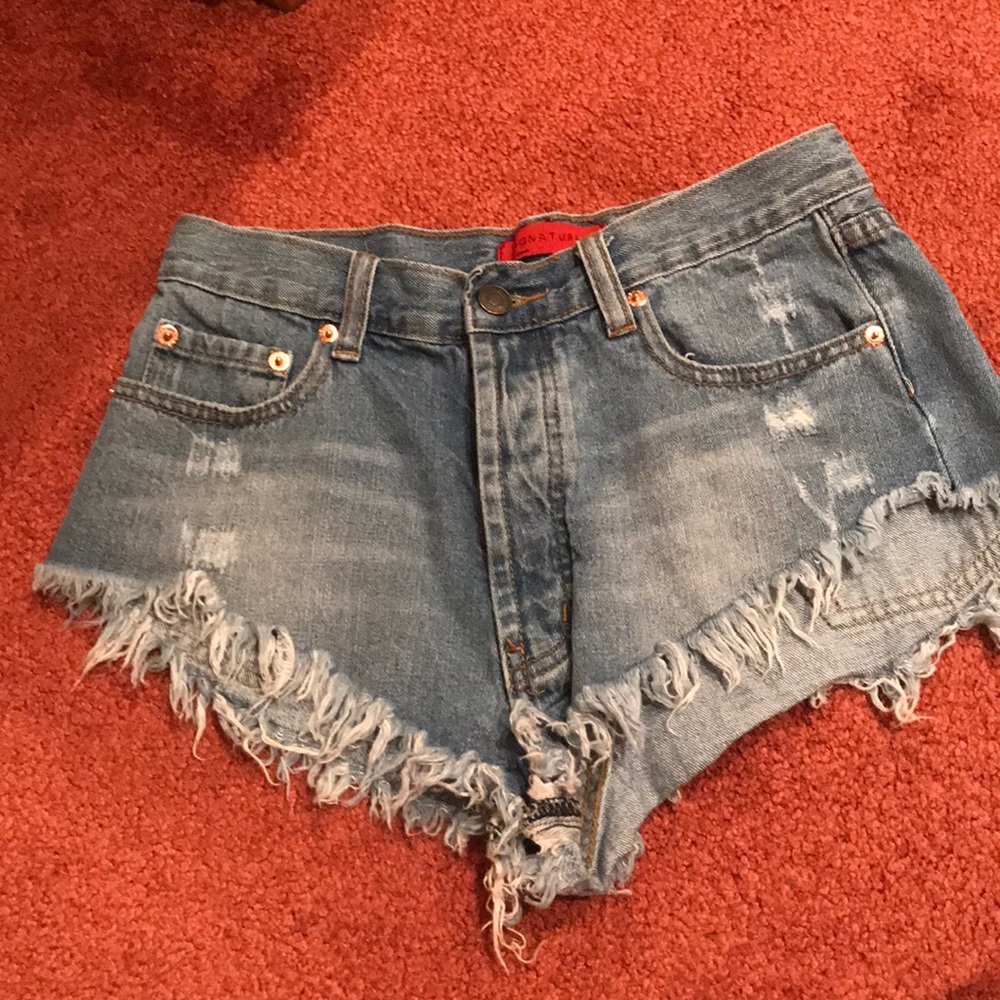 Denim shorts.